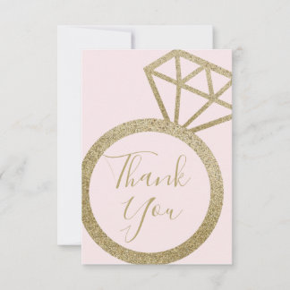 Bridal Shower Pink & Gold Glitter Engagement Ring Thank You Card