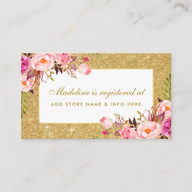 Bridal Shower Pink Gold Glitter Registry Insert (Front)