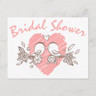Bridal Shower Pink Heart Lovebirds Invitation
