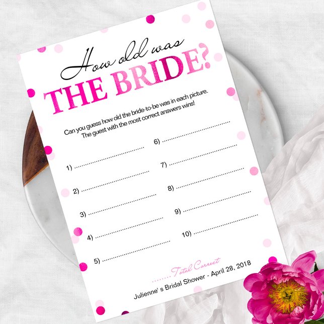 Bridal Shower Pink How Old Was the Bride Game (Creator Uploaded)