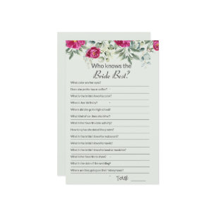 Bridal Shower Pink How well do you know Game
