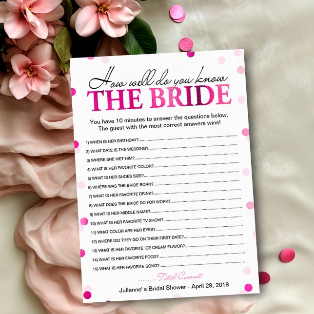 Bridal Shower Pink How Well Do You Know The Bride Invitation (Creator Uploaded)