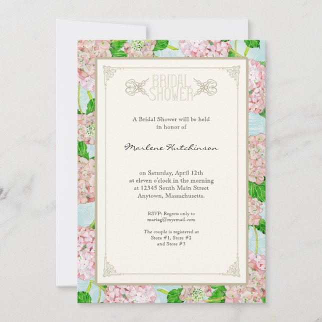 Bridal Shower Pink Hydrangea Lace Floral Formal Invitation (Front)