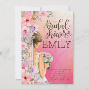 Bridal Shower pink orange watercolor typography Invitation