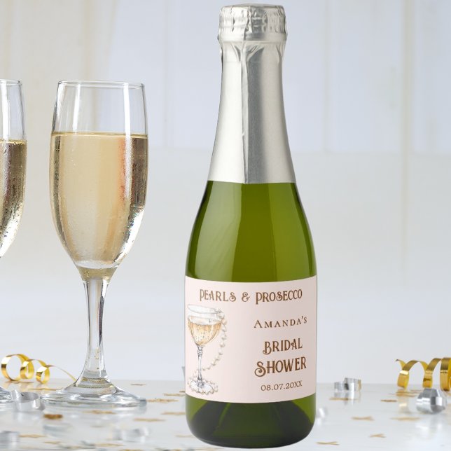 Bridal shower pink pearls prosecco sparkling wine label (Creator Uploaded)