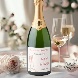 Bridal shower pink pearls prosecco sparkling wine label