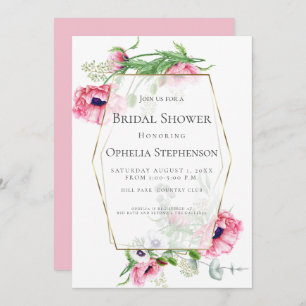 BRIDAL SHOWER   Pink Poppy Bouquet Invitation