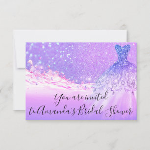 Bridal Shower Pink Purple Glitter Ocean Tropic1 Invitation