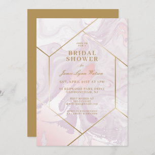 BRIDAL SHOWER   Pink Purple Marble Swirl Invitation