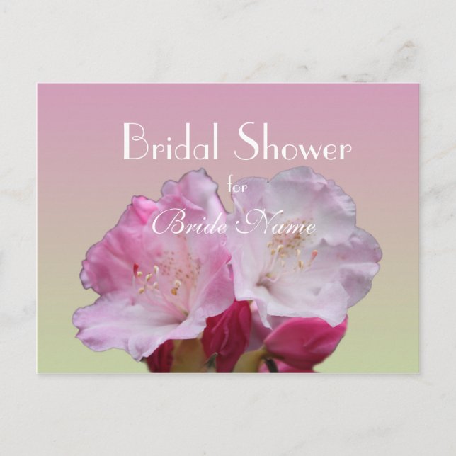 Bridal shower, pink rhododendron flowers invitation postcard (Front)