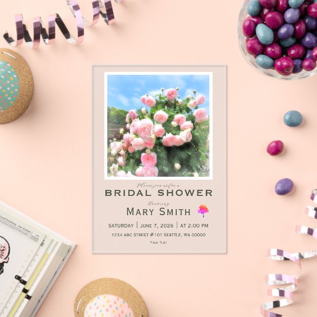 Bridal Shower (Pink Rose) Acrylic Invitations (Insitu (Celebration))