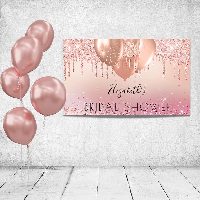 Bridal Shower pink rose gold glitter girl balloons Banner (Creator Uploaded)