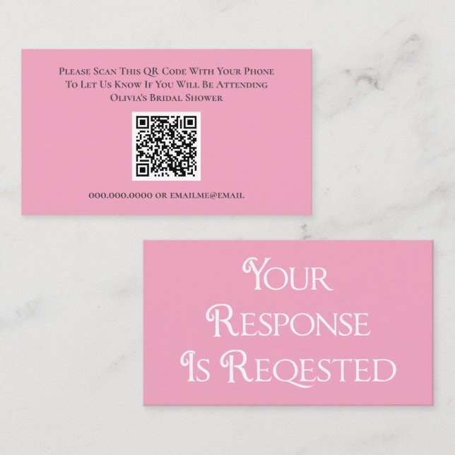 Bridal Shower Pink RSVP QR Code Response Card (Front/Back)