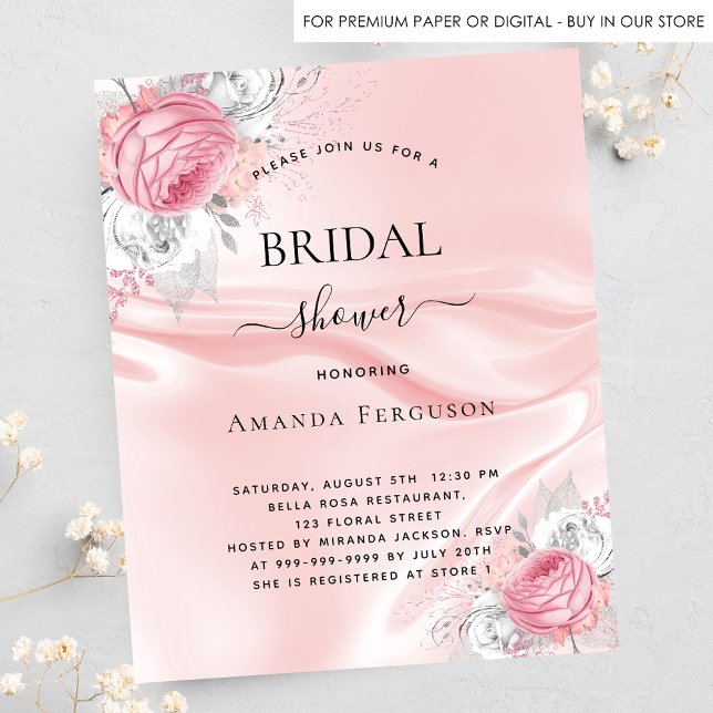 Bridal shower pink silk floral budget invitation flyer (Creator Uploaded)