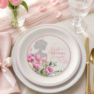 Bridal Shower Pink Tulip Round Paper Plate