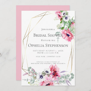 BRIDAL SHOWER Pink Watercolor Poppies Invitation