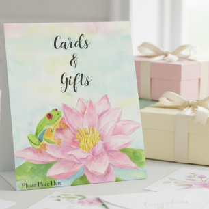 Bridal Shower Pink Waterlily & Tree Frog Cards Pedestal Sign