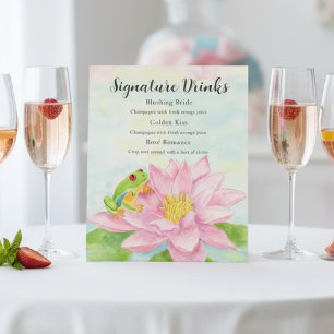 Bridal Shower Pink Waterlily & Tree Frog Drinks Pedestal Sign