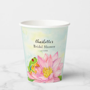 Bridal Shower Pink Waterlily & Tree Frog Paper Cups