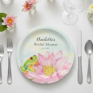 Bridal Shower Pink Waterlily & Tree Frog Paper Plate