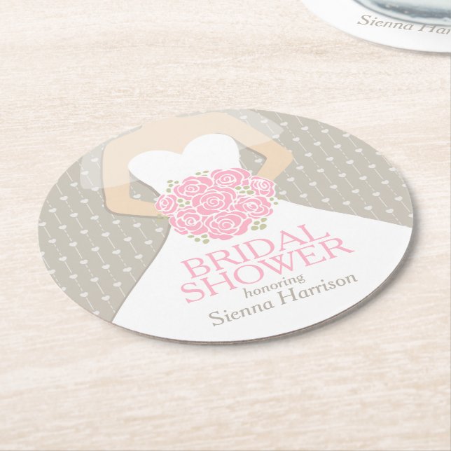 Bridal shower pink white dress custom coasters (Angled)