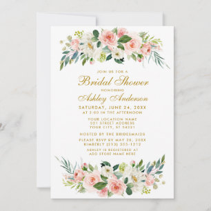 Bridal Shower Pink White Floral Gold Invitation G