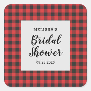 Bridal Shower Plaid Black Red Buffalo Lumberjack Square Sticker