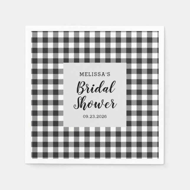 Bridal Shower Plaid Black White Gingham Napkin (Front)