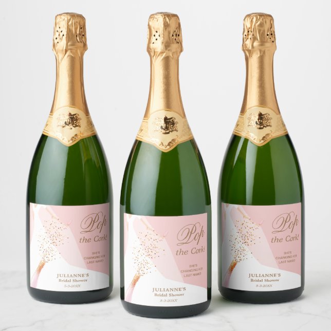 Bridal Shower Pop the Cork Rose Quartz Sparkling Wine Label (Bottles)