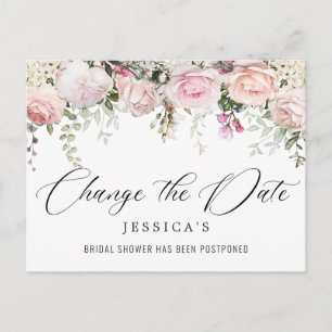 Bridal Shower Postponed Date Elegant Blush Roses Postcard