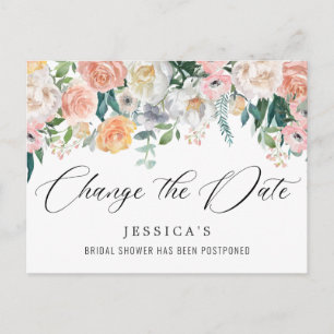 Bridal Shower Postponed Date Elegant Blush Roses Postcard