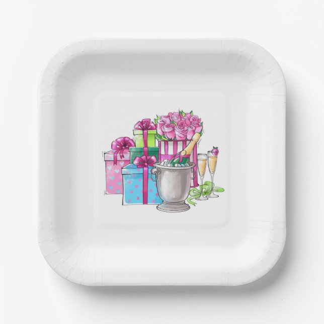 Bridal Shower Preppy Gifts Champagne Flutes Paper Plate (Front)