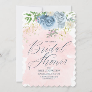 Bridal Shower Pretty Watercolor Blue Roses Invitation