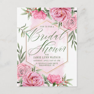 Bridal Shower Pretty Watercolor Roses Postcard