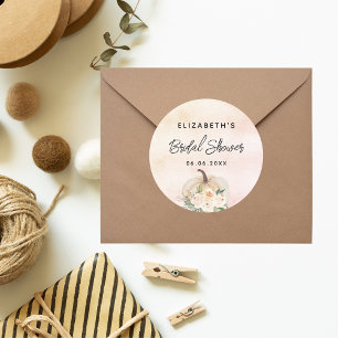 Bridal shower pumpkin fall cream rose gold classic round sticker