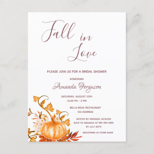 Bridal Shower pumpkin fall golden white invitation Postcard