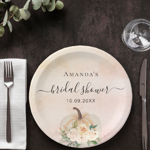 Bridal Shower pumpkin rose gold cream blush Paper Plate
