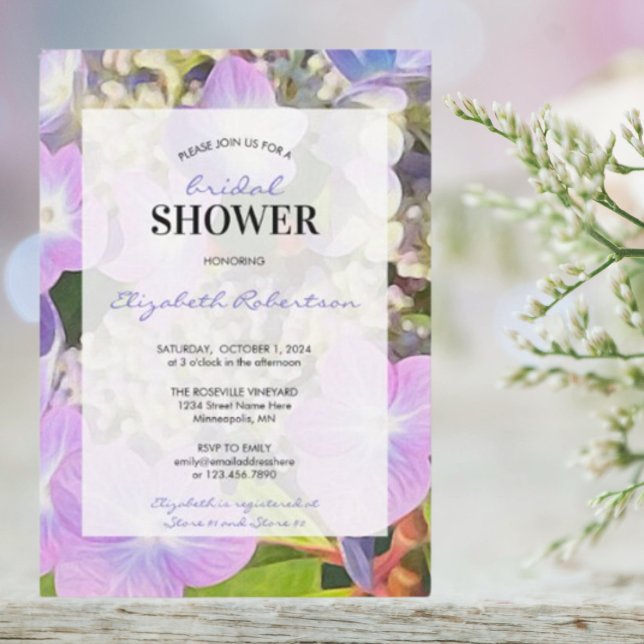 Bridal Shower Purple Blue Hydrangea Flower themed Invitation (Creator Uploaded)