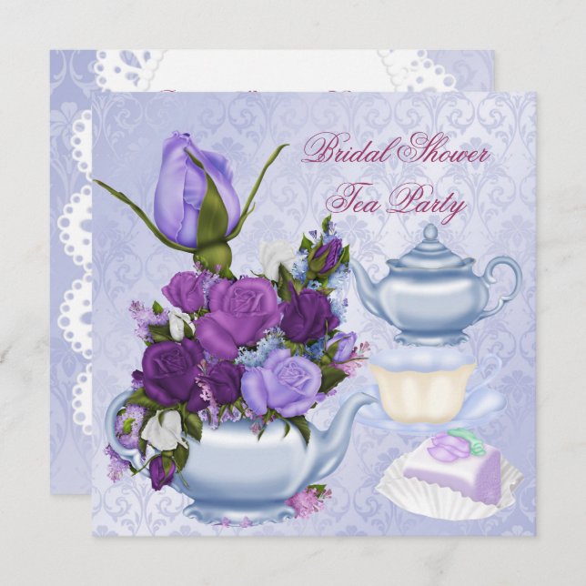 Bridal Shower Purple Floral Tea Party Invitation (Front/Back)