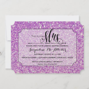 Bridal Shower Purple Glitter Future Mrs. Ticket Invitation
