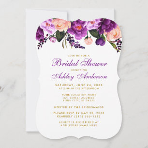 Bridal Shower Purple Gold Floral Invite B