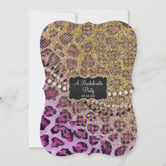 Bridal Shower Purple Gold Leopard Animal Print Invitation (Front)