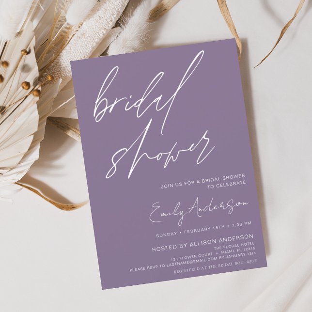 Bridal Shower Purple Script Minimalist Invitation (Creator Uploaded)