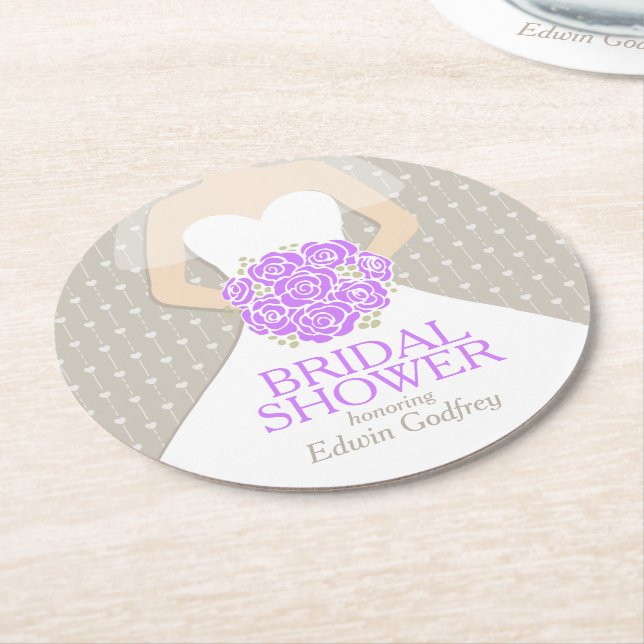 bridal shower purple white dress custom coasters (Angled)