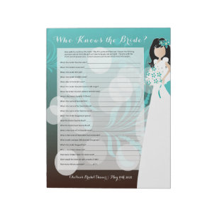Bridal Shower Purse Game - Turquoise & Choc Sheets Notepad