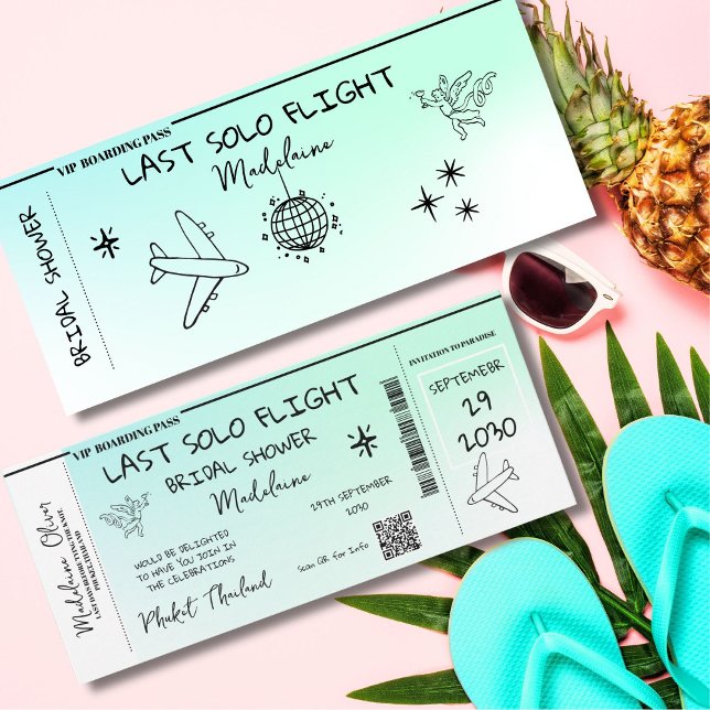 Bridal Shower QR Boarding Pass Last Solo Flight  Invitation (Creator Uploaded)