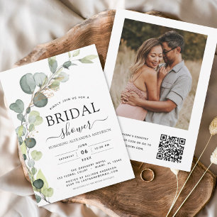 Bridal Shower QR Code Photo Eucalyptus Greenery Invitation