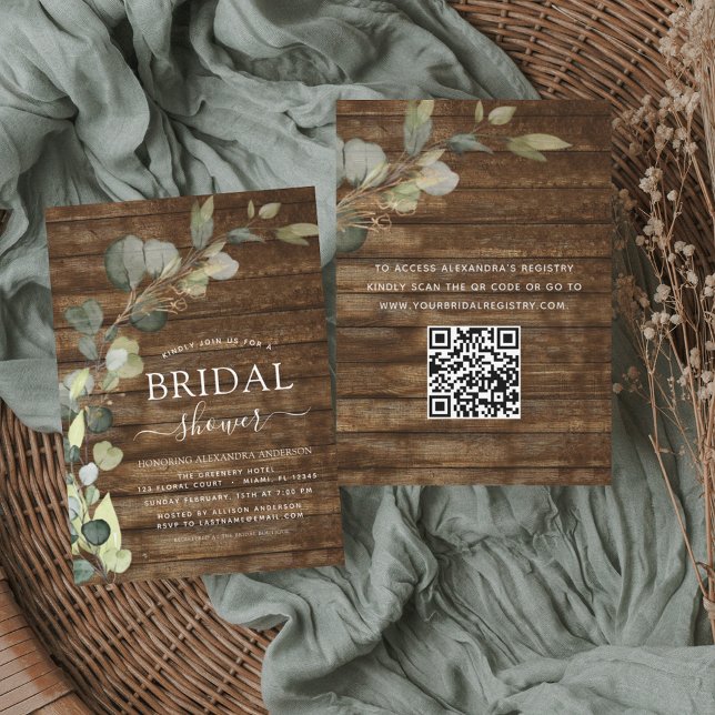 Bridal Shower QR Code Rustic Wood Invitation (Creator Uploaded)