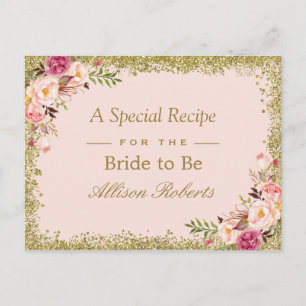 Bridal Shower Recipe Blush Gold Glitters Floral Postcard