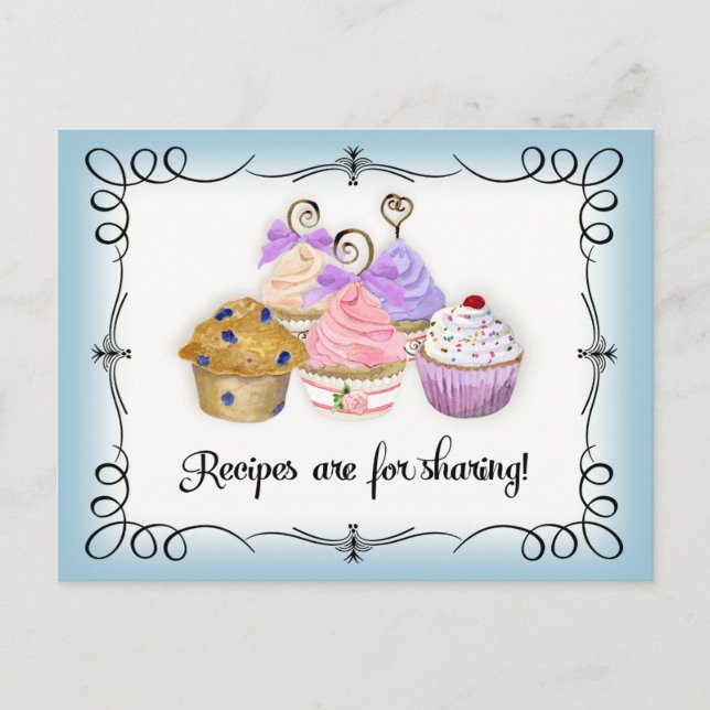 Bridal Shower Recipe Card Desserts Scrolls Retro (Front)